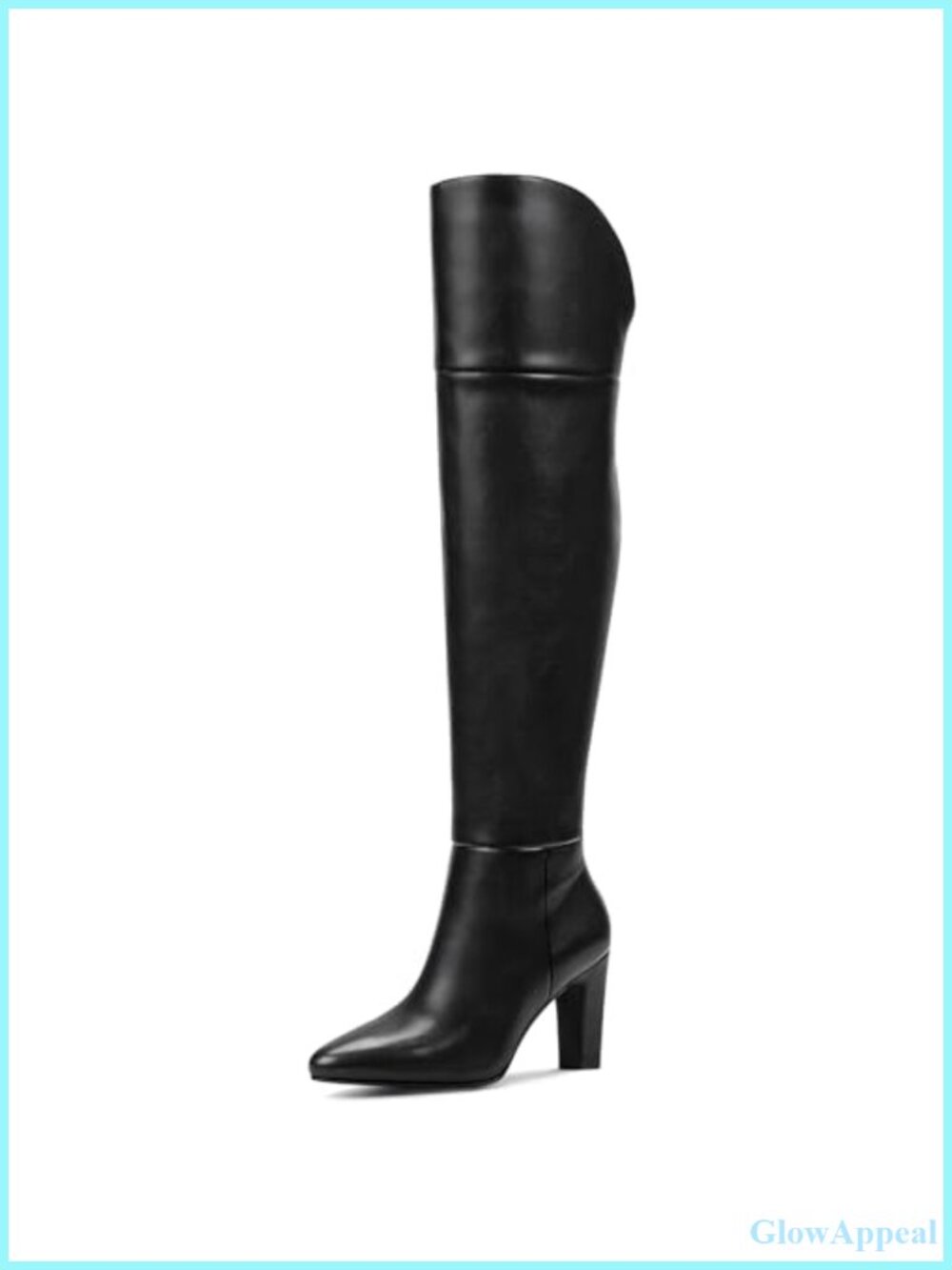 Faux Leather Over the Knee Thigh High Boots Pointed Toe Chunky Heel